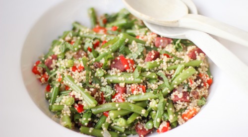 Quinoa-met-salami-en-sperzieboontjes